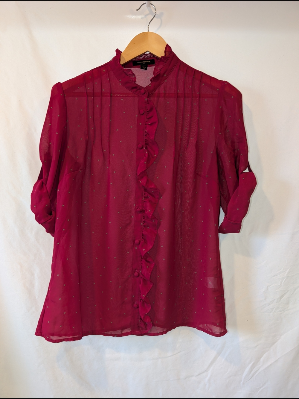 Banana Republic Raspberry Sheer Ruffle-Front Blouse L - Picture 2 of 8